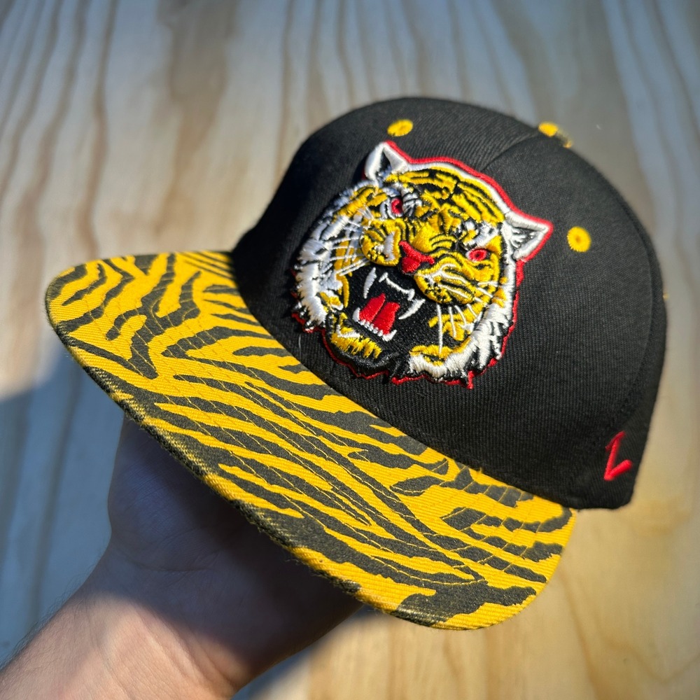 Zephyr Grambling State University Tiger Mascot Snapback Hat Black Yellow